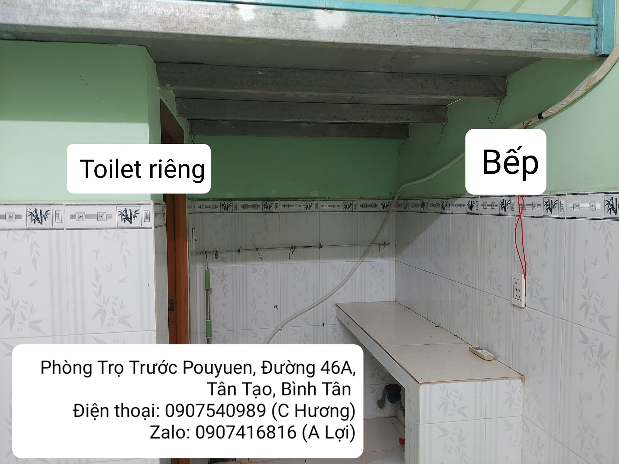 Bếp và nhà vệ sinh phòng trọ Bình Tân
